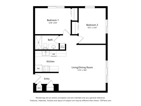 The Avery | Two Bed Floor Plan